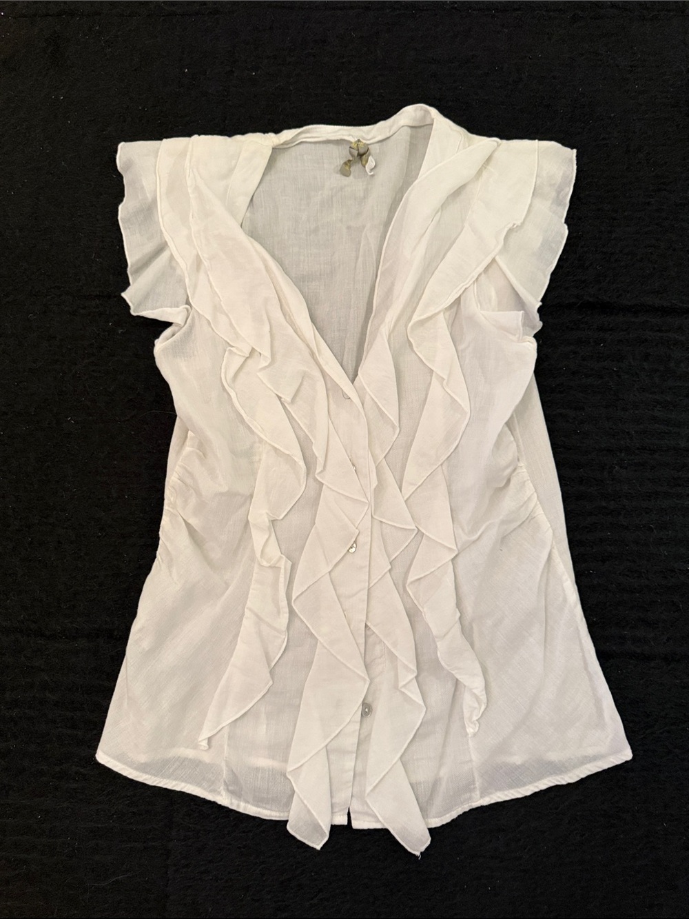 Women's White Ruffle V-Neck Blouse